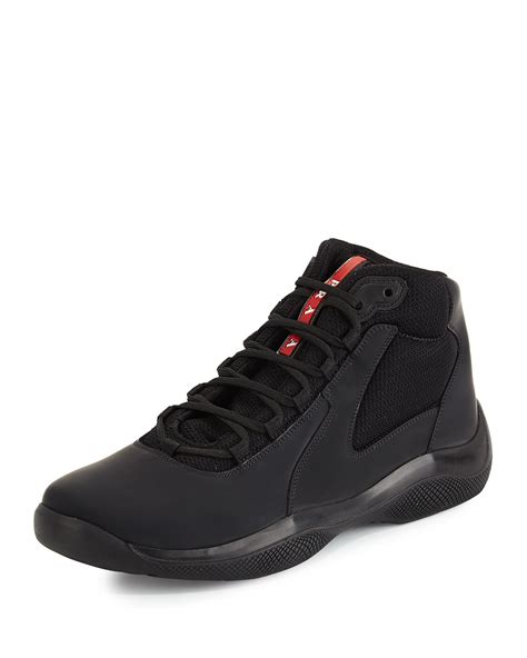 prada all black shoes|high top black Prada sneakers.